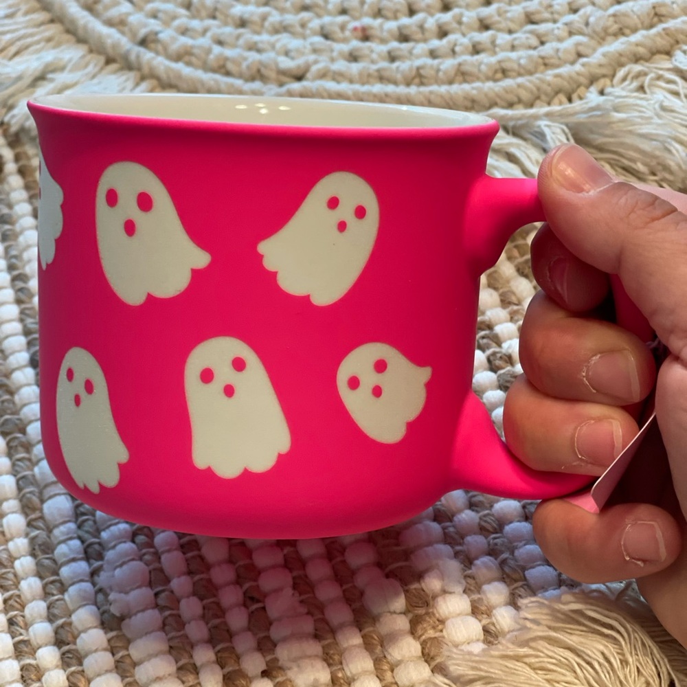 NEON HOT PINK GHOST SOFT TOUCH COFFEE MUG VIRAL TIKTOK FAMOUS
